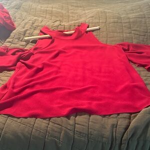 1. State MAROON Cold Shoulder Blouse size L long flowing sleeves